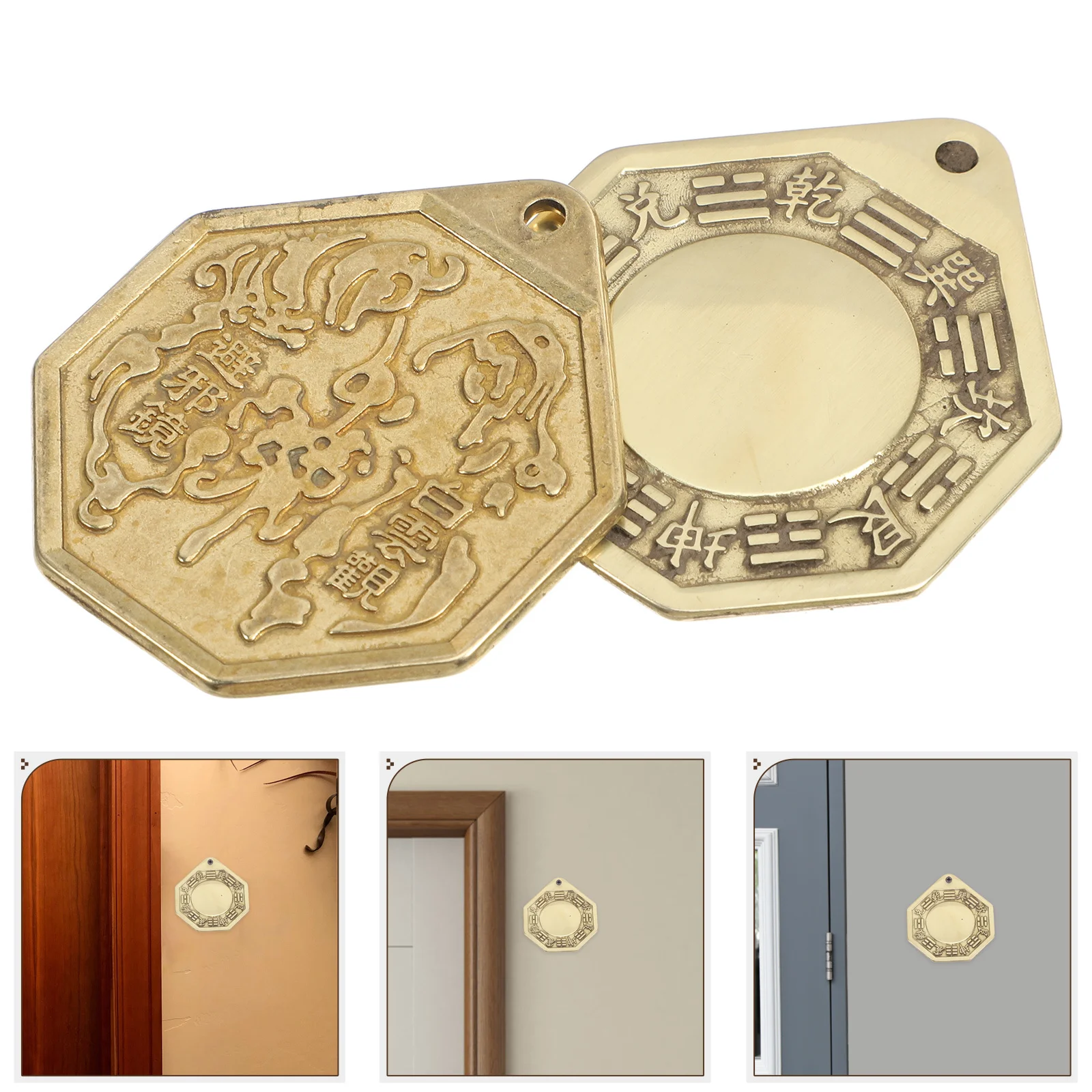 

2pcs Copper Bagua Mirror Traditional Eight Diagrams Home Decor Wall Hanging Auspicious Pendant Indoor Blessing Decoration