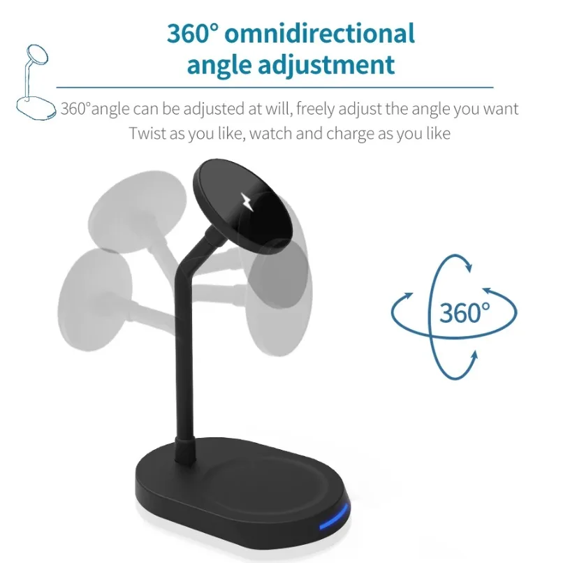 360° Rotation Magnetic Wireless Charger Stand For MagSafe Adjustable Gooseneck Desktop For iPhone 17 16 15 14 13 12 Pro Max Use
