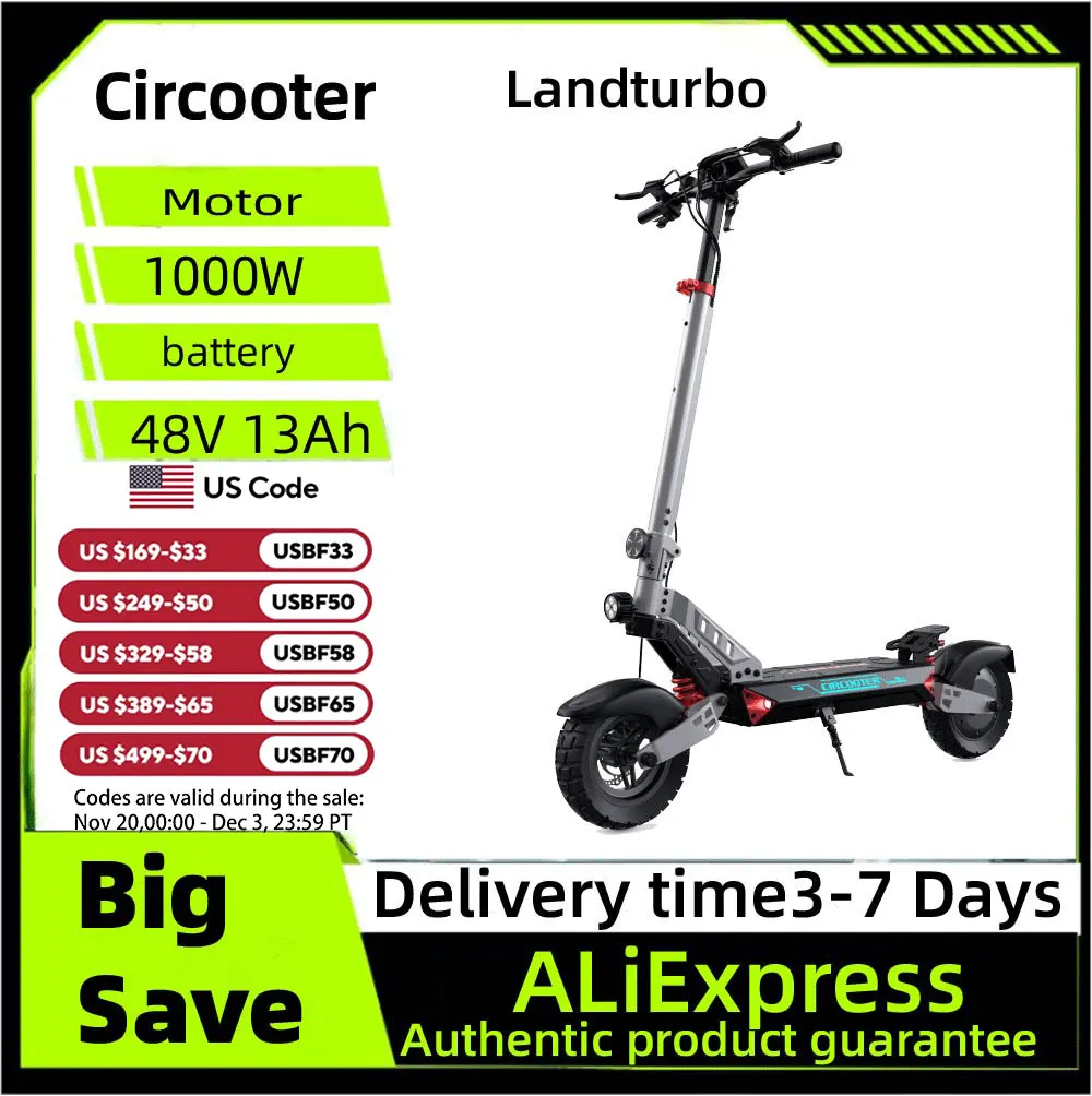 

Circooter Landturbo Pro adult escooter, 1000W motor, 48V15.6AH, folding E-scooter, 10-inch "off road tire, E-mountain scooter