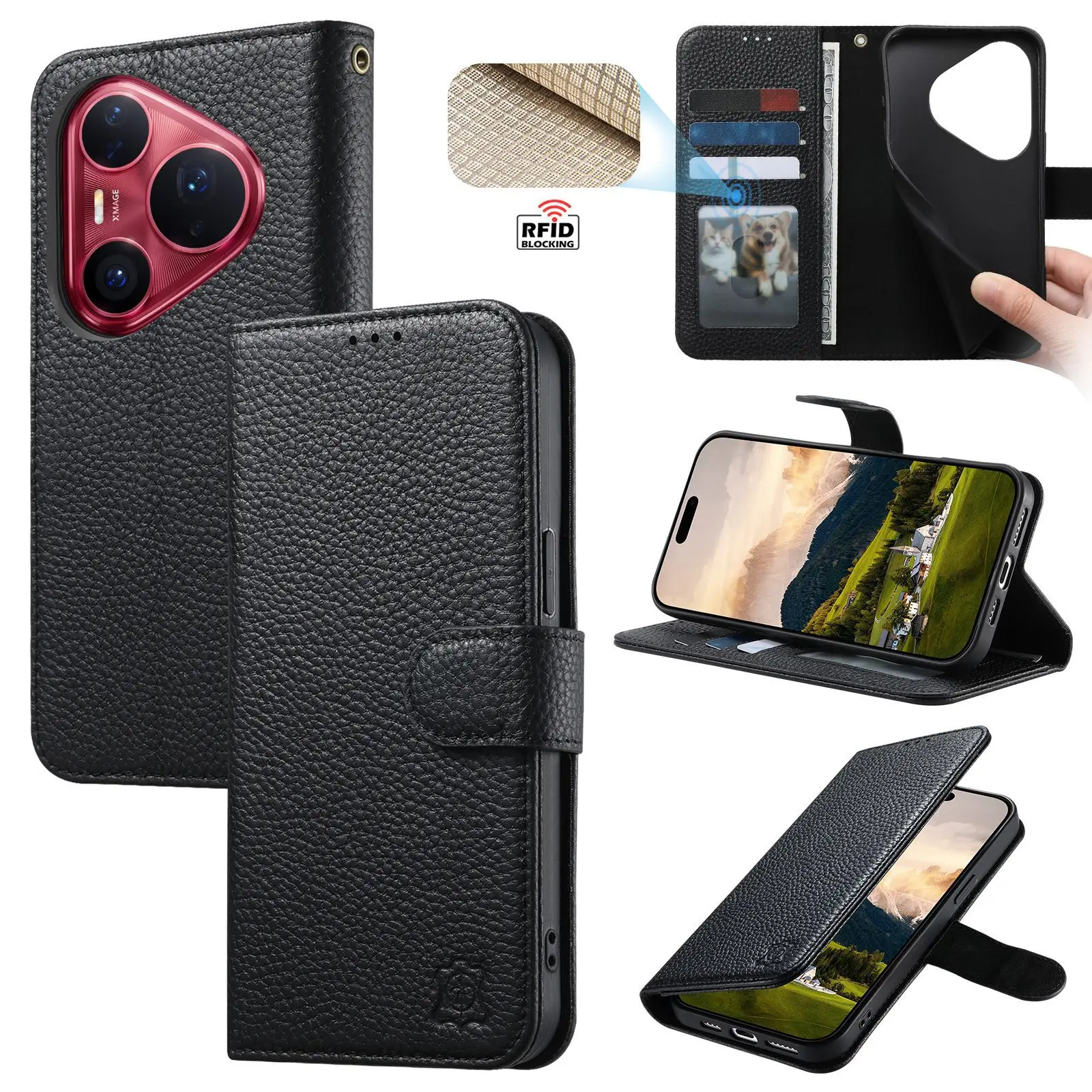 Retro Solid Color Leather Magnetic Flip Cover for Honor Magic8 7 6 5 Pro/Honor 500 400 300 600 Pro with Wallet Card Slots