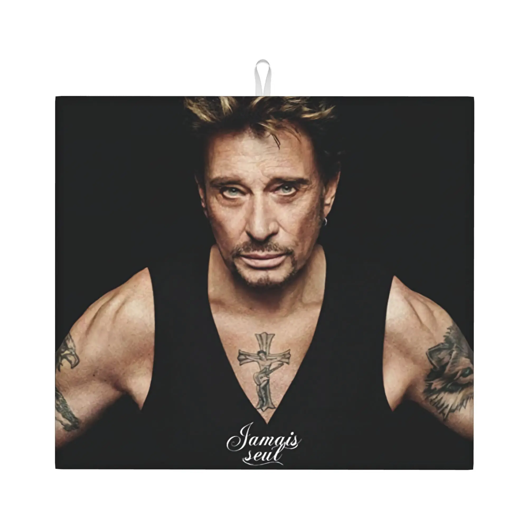 Drying Mat For Kitchen Johnny Hallyday French Singer Water Absorbent Waterproof Heavy Metal Rock Kitchen Counter Protector Mat