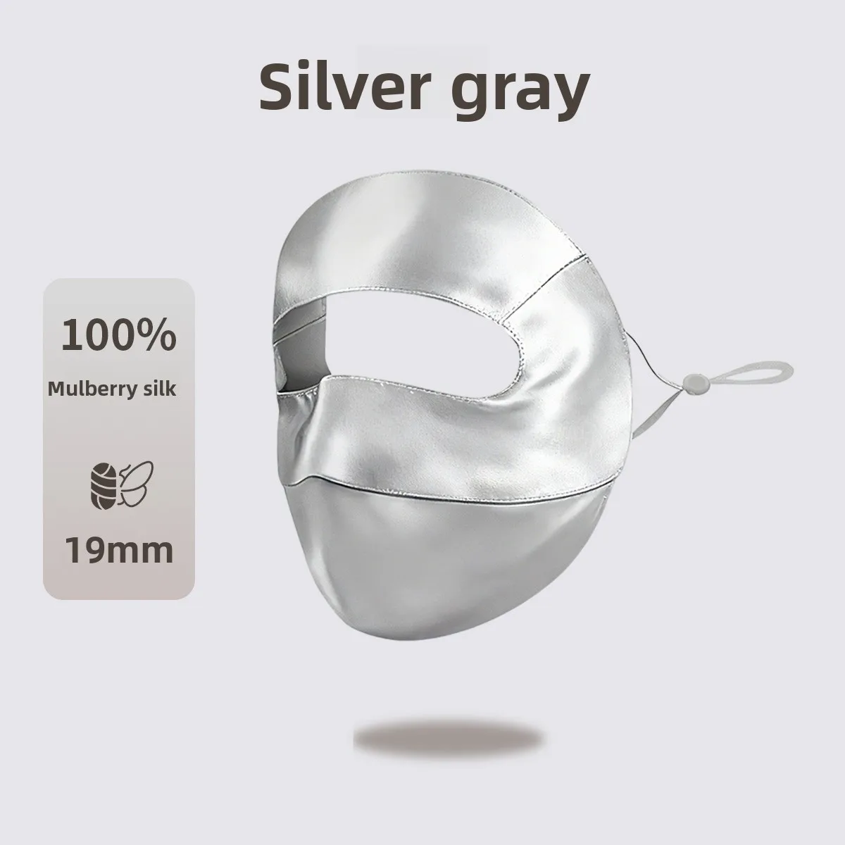 Luxury 100% Mulberry Silk Face Sunshade, 19 Momme Double Sided Satin Finish, Elastic Universal Fit Mask for Golf, Hiking, UV Car