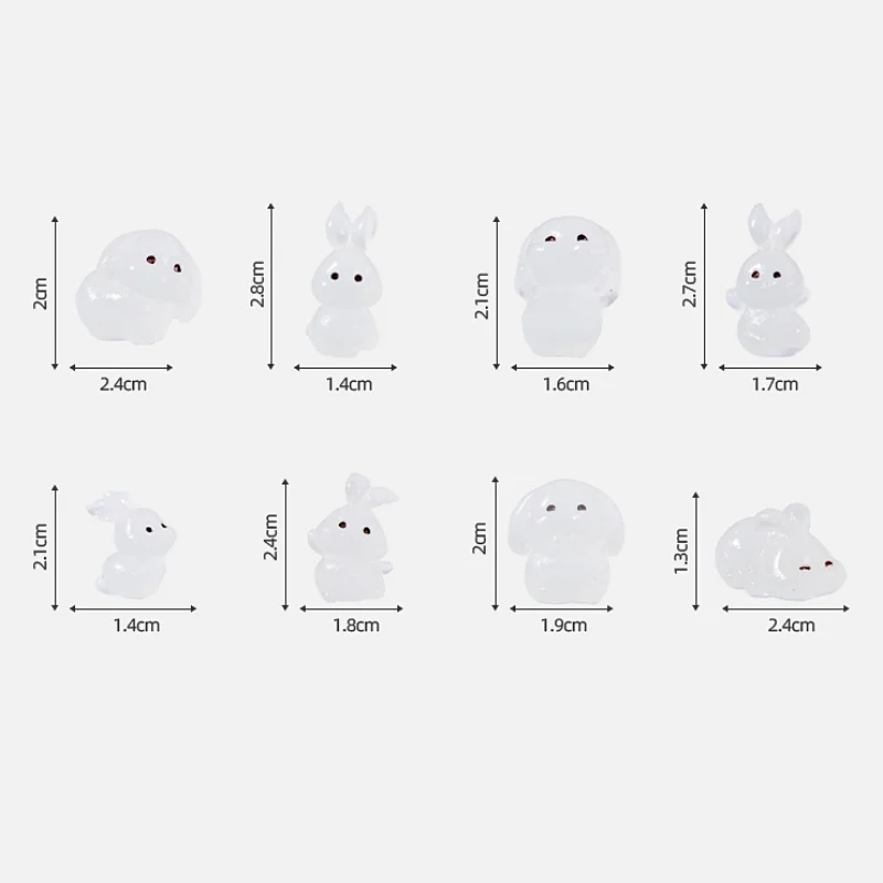 รูปปั้นขนาดเล็กรูปกระต่ายเรืองแสง8ชิ้นของตกแต่งสวนนางฟ้าการตกแต่งบ้านเครื่องประดับโต๊ะแท่งไฟรูปกระต่ายน่ารัก8ท่า
