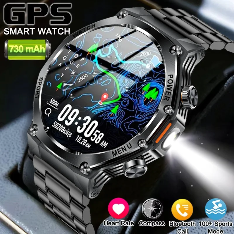 

2025 Новые Смарт-часы, светодиодный фонарик, 1,8 дюйма, мужской спортивный фитнес-трекер на открытом воздухе, 800 мАч, большой аккумулятор, Bluetooth-умные часы с вызовом