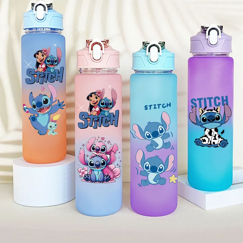 Botella de Plástico con Pajita de 750ml de Stitch y Lilo, para Camping, Bebidas, Estudiantes, Diseño de Dibujos Animados, Angel Boojiboo, Regalo de Cumpleaños