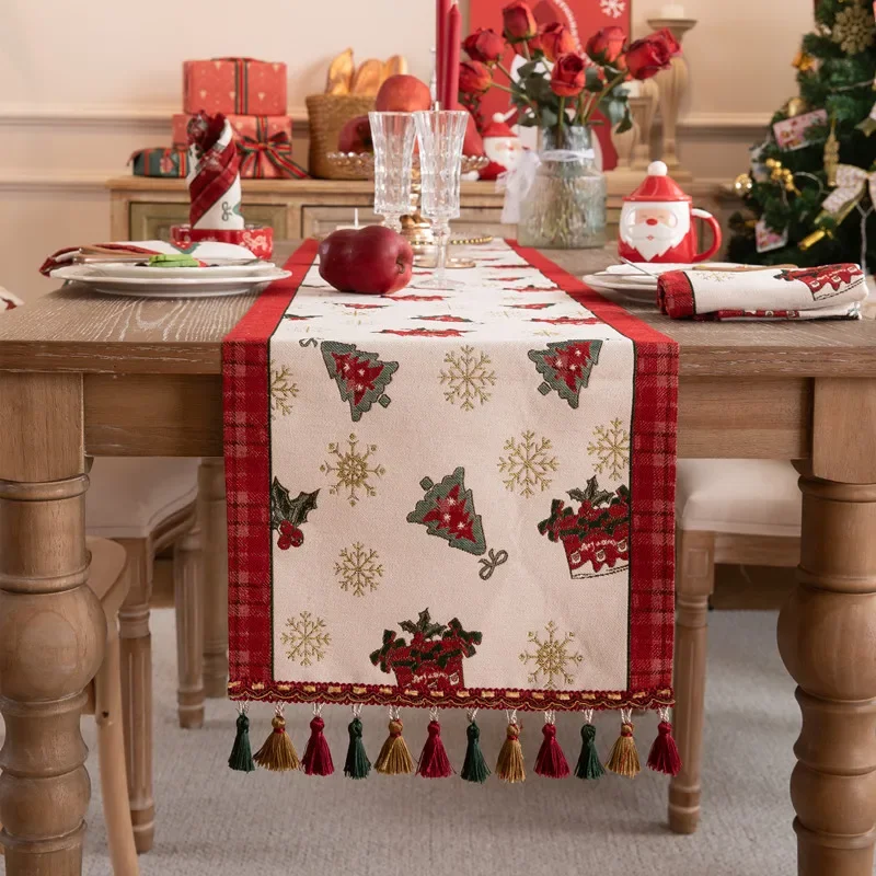 Jacquard Table Flag Christmas Deer Gift Christmas Hat Tassel Bed Tail Flag Bucket Cabinet TV Cabinet Cover Towel