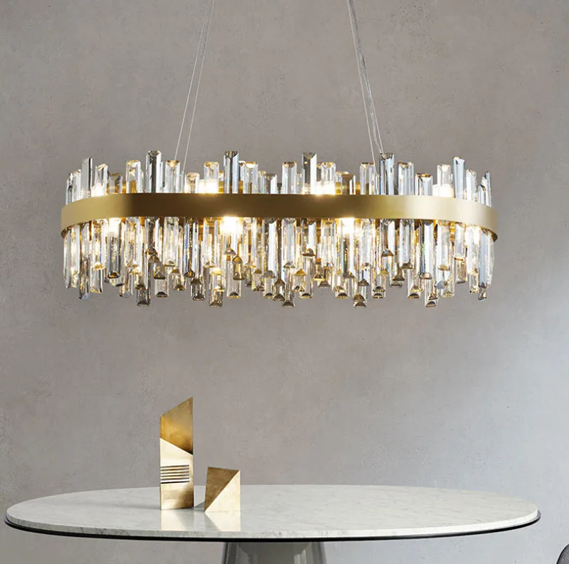 Lustre de cristal k9 dourado moderno e luxuoso de alta qualidade para sala de estar, sala de jantar, quarto interno, luminárias de alta qualidade