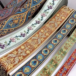 1M Vintage Ethnic Floral Embroidered Straps Jacquard Ribbons Woven Lace Trim For Garment Bag Curtain Sewing Fabric