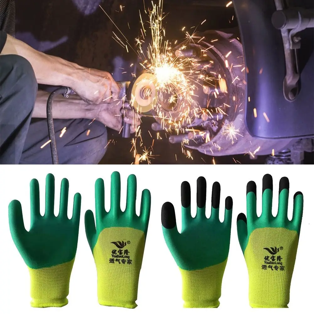 Green Work Safety Gloves Flexible Strengthen Protective Mittens Water-Proof Rubber Latex Coated Rubber Impregnated Gloves