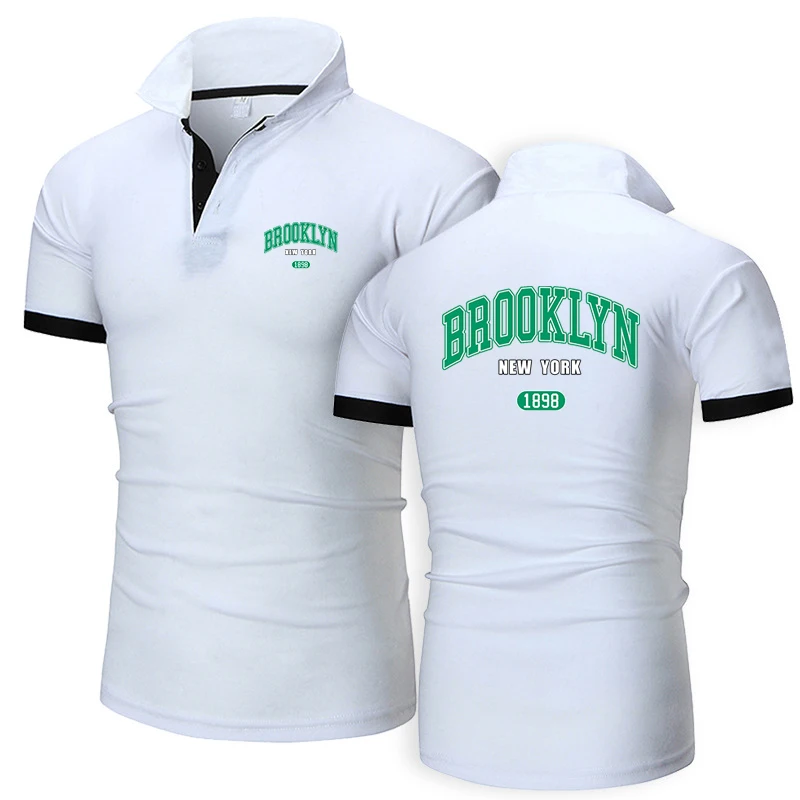 2025 Summer Men's 1898 Brooklyn New York Logo Print Solid Color Simple Leisure Fashion Comfortable Breathable Slim Polo Shirt