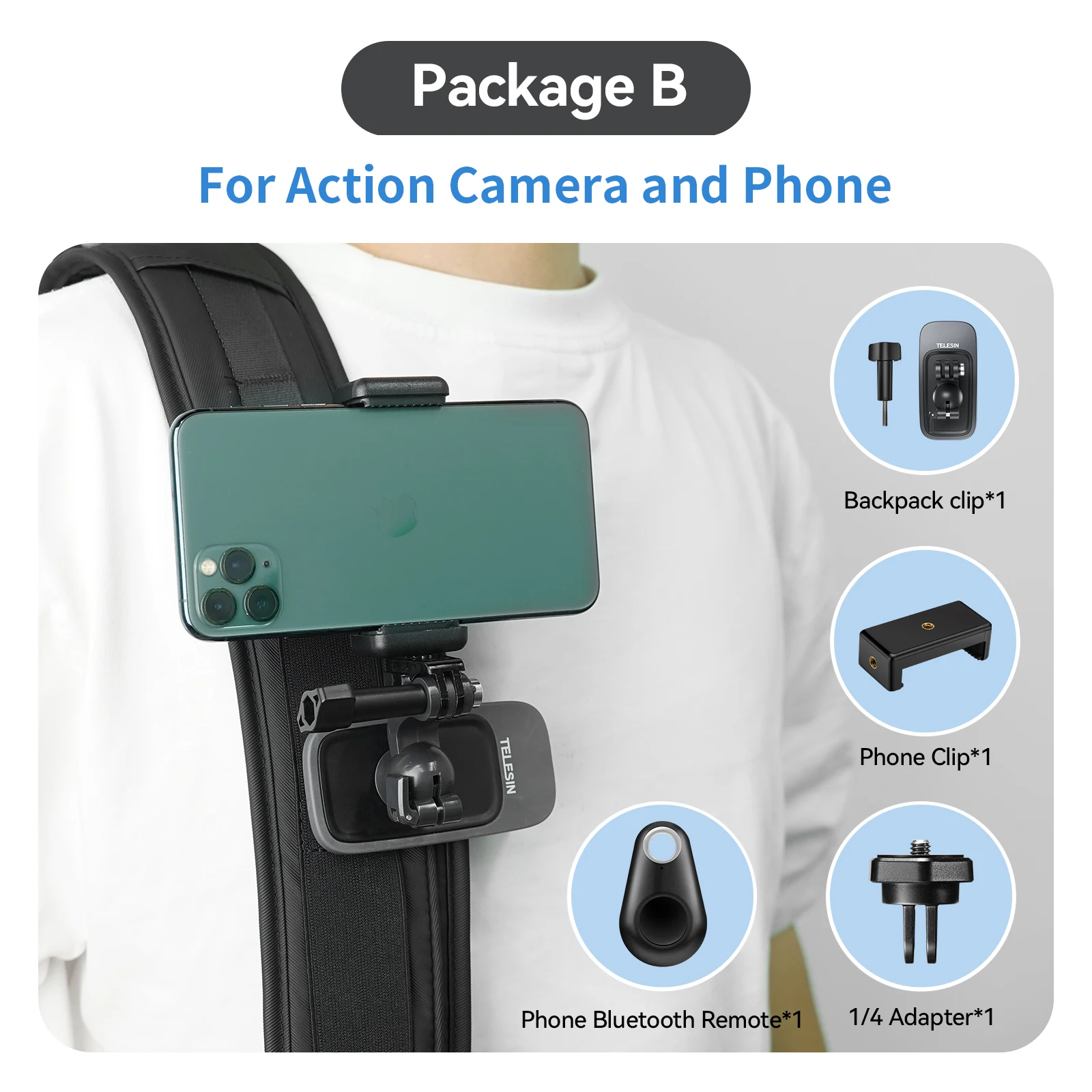 TELESIN 360° ° Rotatie Magnetische Rugzak Clip Clamp Mount voor GoPro Hero 13 12 11 10 9 8 7 Insta360 DJI Actie Camera accessoires