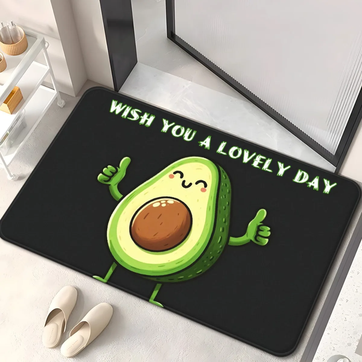 Cute Avocado Doormat - Wish You A Lovely Day Entry Rug, Cartoon Fruit Floor Mat, Non-Slip, Multiple Sizes