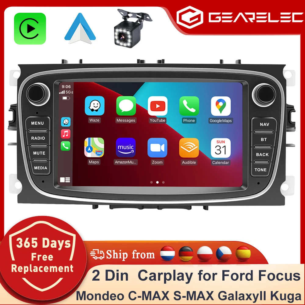 Image of GEARELEC 2 Din Android 14 Autoradio Multimedia-Player GPS WiFi Carplay für Ford Focus 2 2008-2011 S-Max Mondeo Galaxy C-Max