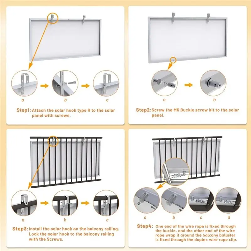 KYCOR-Solar Panel Balcony Hook 304 Stainless Steel Photovoltaic Panel Mounting Bracket Balcony Fence Solar Module Bracket Easy I