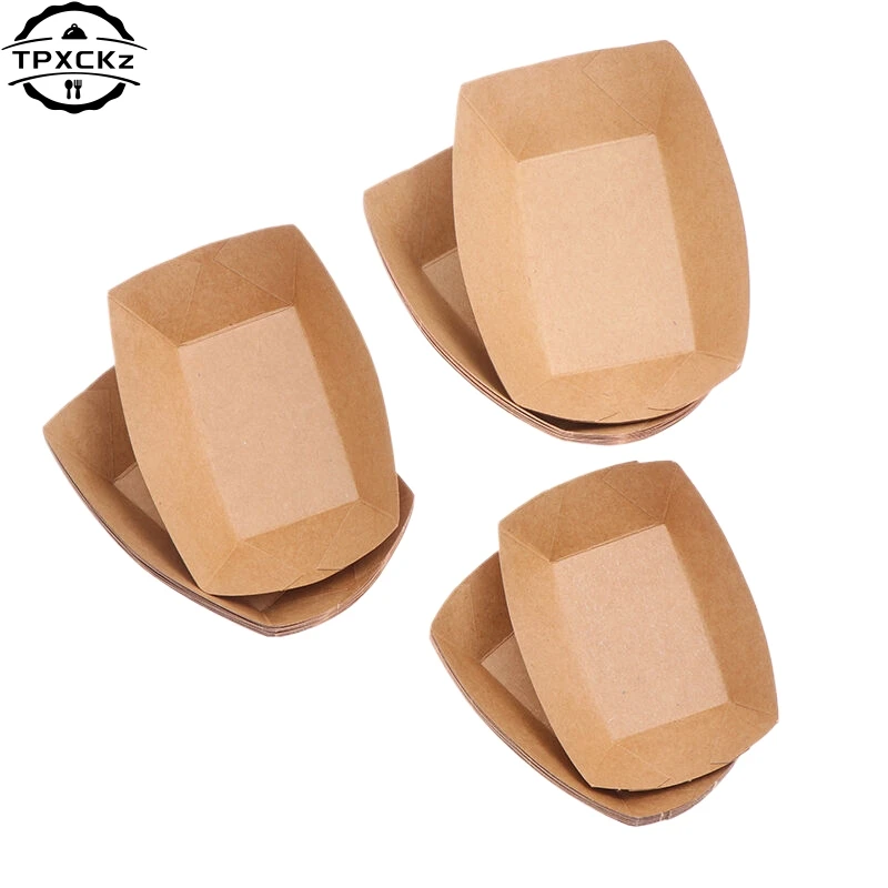 

10Pcs Kitchen Disposable Snack Bowls Pastry Bags Kraft Paper Dessert Cake Food Tray Oilproof Cardboard Bowls Party Tableware