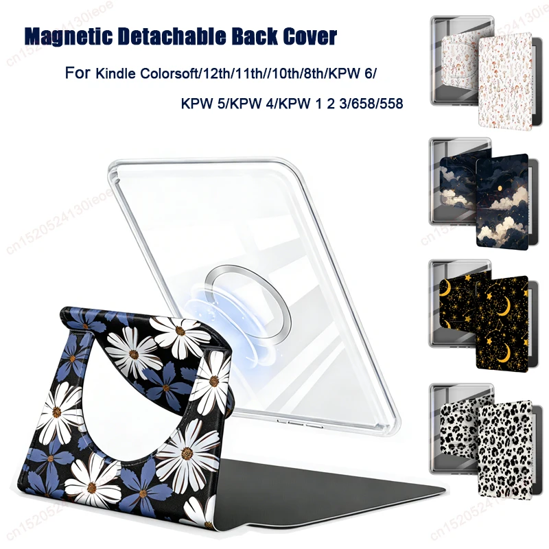 Pour Kindle Paperwhite 6 12e génération étui 7 pouces 360 °   Housse de livre électronique amovible magnétique rotative pour Kindle Colorsoft 7" Funda