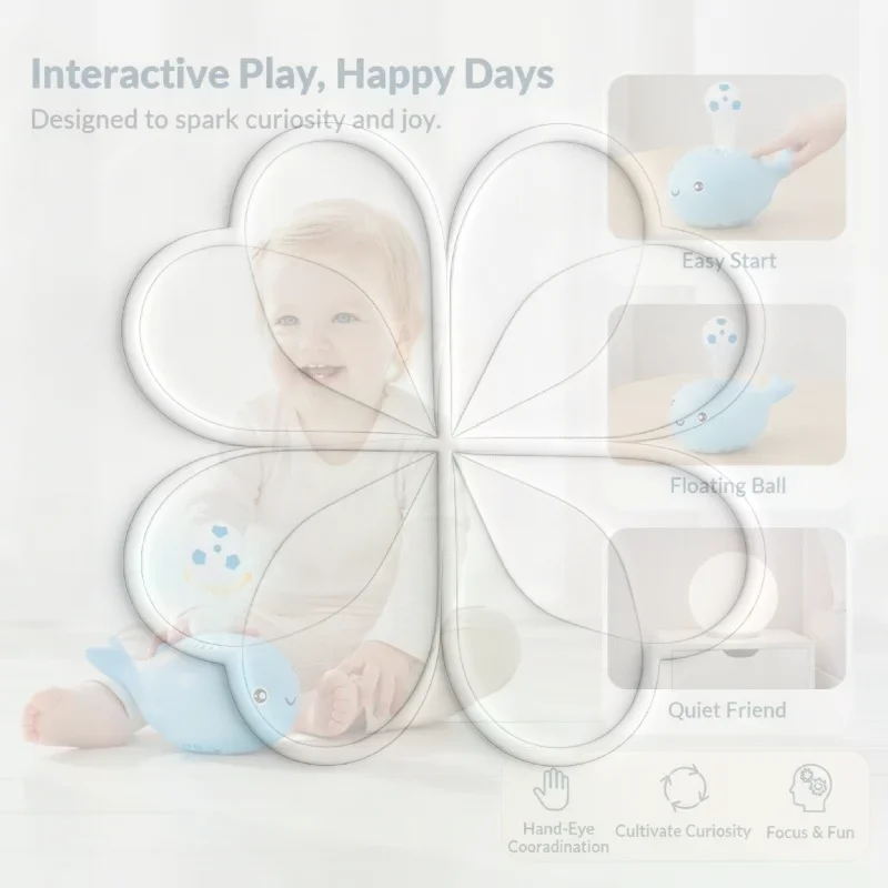 Cute Whale Floating Play Toy Electric Blowing Levitating Ball Waterproof Non-Toxic for Kids Bathtub Pool Time