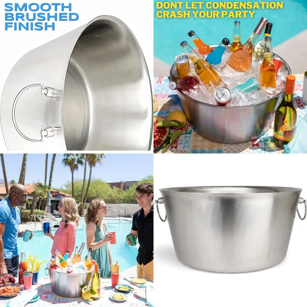 

6-галлонная ванна для напитков из нержавеющей стали с двойными стенками - большая круглая ванна для вечеринок, для напитков и льда