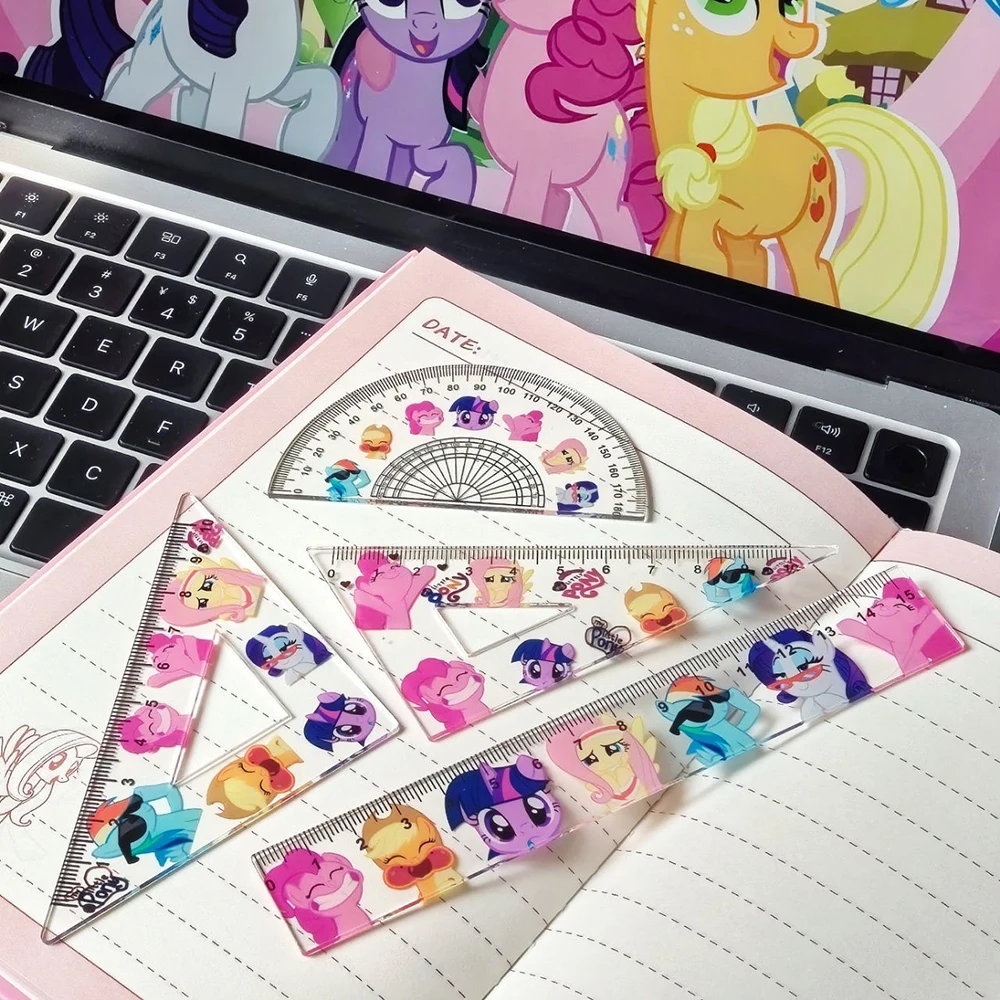4 pcs cute transparent learning ruler cartoon acrylic stationery triangle ruler full set high aesthetic value, ideal choice for