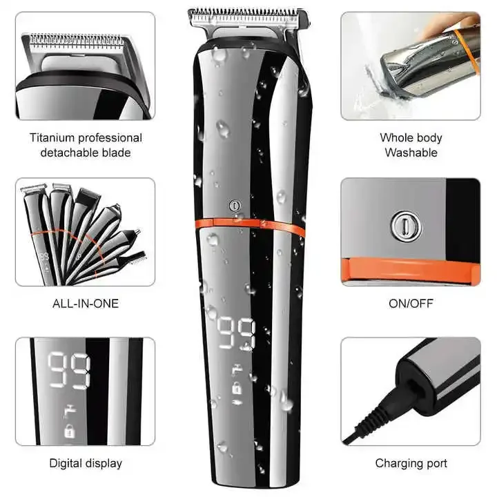 2023 new Professional Waterproof Hair Clipper for Men Rechargeable Cordless electric razor 6 in 1 Hair Beard Trimmer