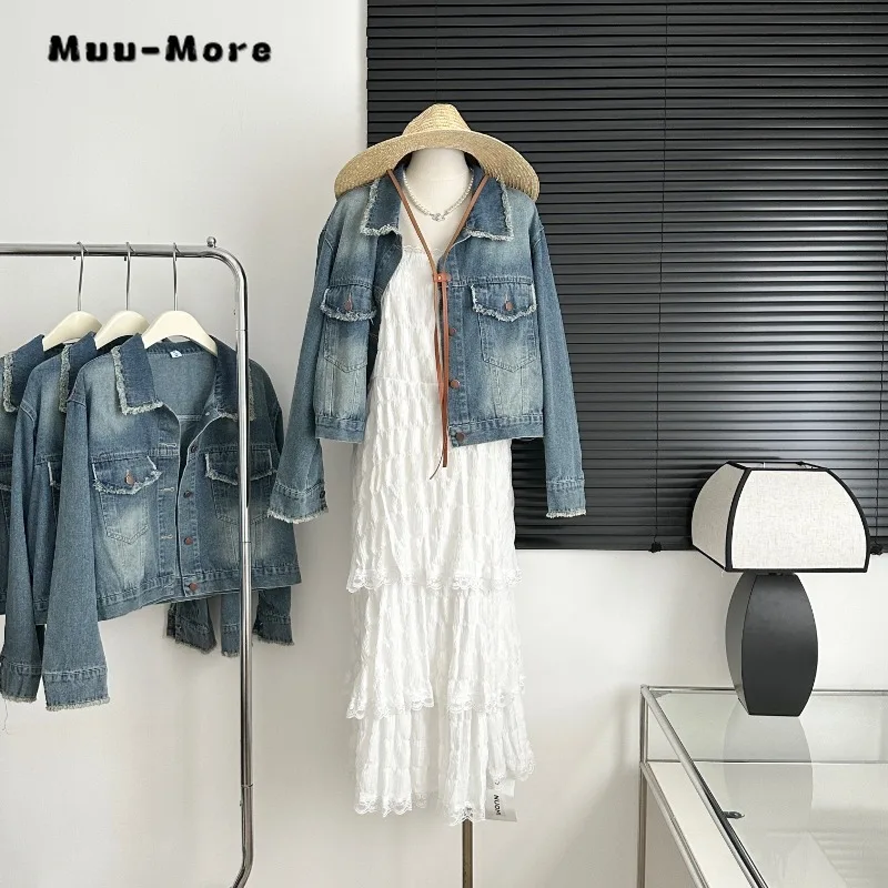 

American Retro Style Baggy Casual Blue Fashion Denim Jacket 2023 Autumn Winter Women's High Street Y2K Vintage Loose Jean Coat