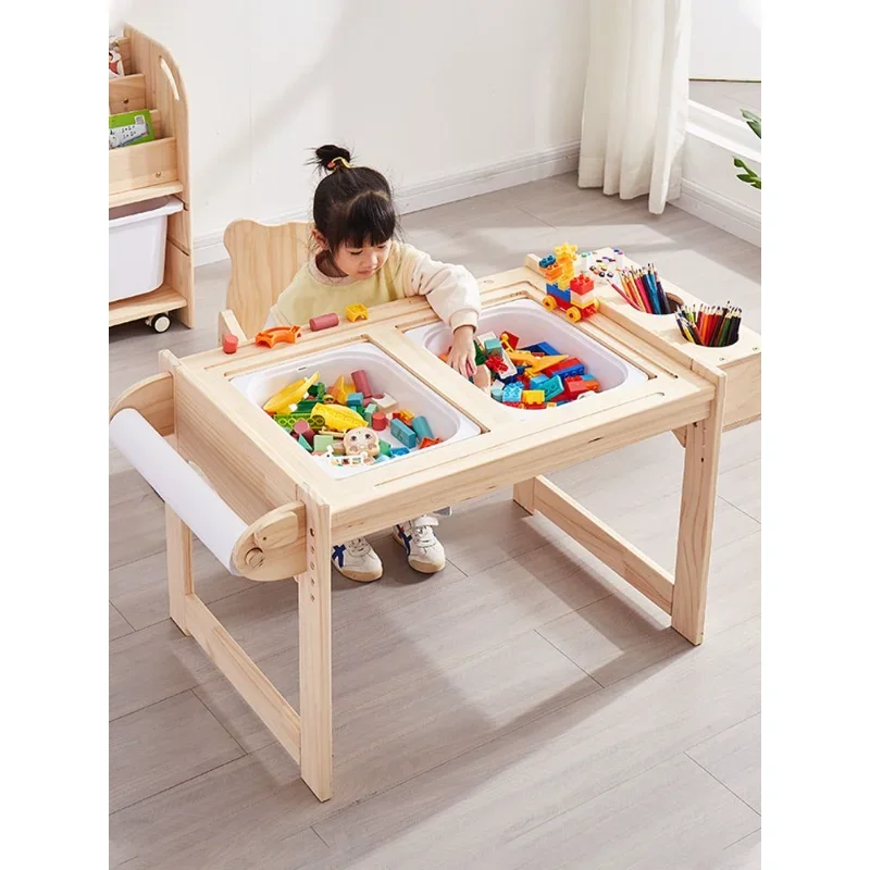 Children's game table, multifunctional solid wood peanut table, learning block, children's toy table, early education