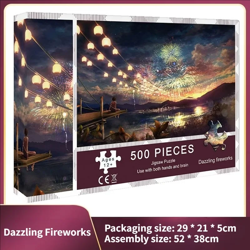 

52x38cm Dazzling Fireworks 500 Piece Puzzle High Difficulty Adult Decompression Girl Puzzle Toy Birthday Gift
