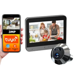 MINI Tuya SmartLife WiFi 3MP 140° Wide View PIR Digital Door Viewer 940nm Infrared Battery Cat Eye Peephole Camera Alexa Google