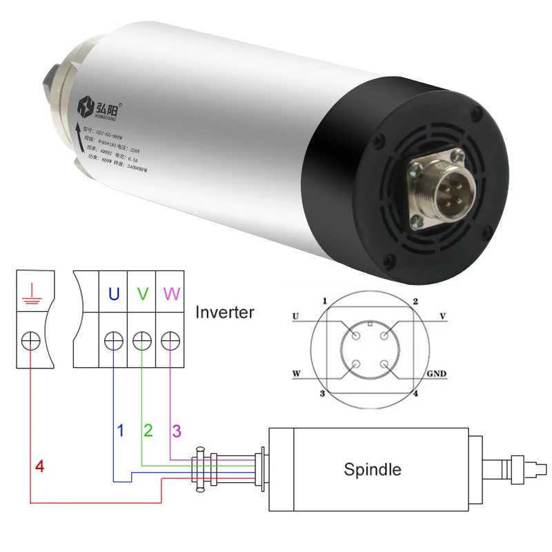 CNC Milling Spindle Motor 2.2kw ER20 Air-Cooled Spindle Motor 220V 380V 4 Bearing Φ80*225 Used For CNC Router Engraving Machine