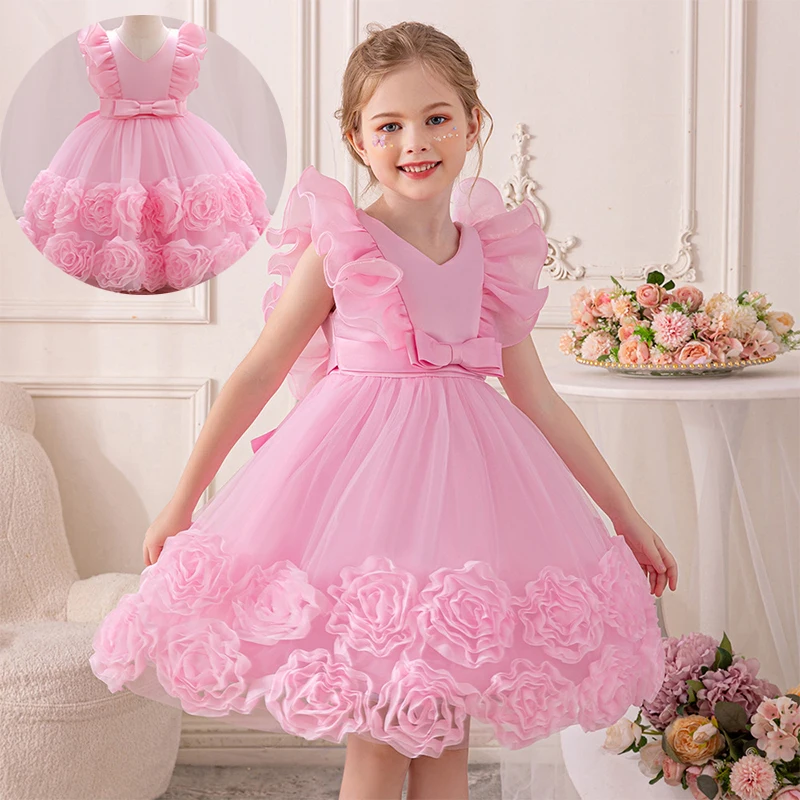 

2024 Girl Princess Dress For Birthday Elegant Girls Dresses Children Party dress Kids Mesh Fluffy Dress