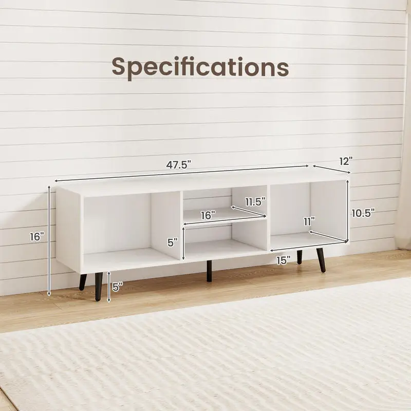 

47.5 Inches TV Stand for 55-Inch TV with Compartments and Metal Legs-White