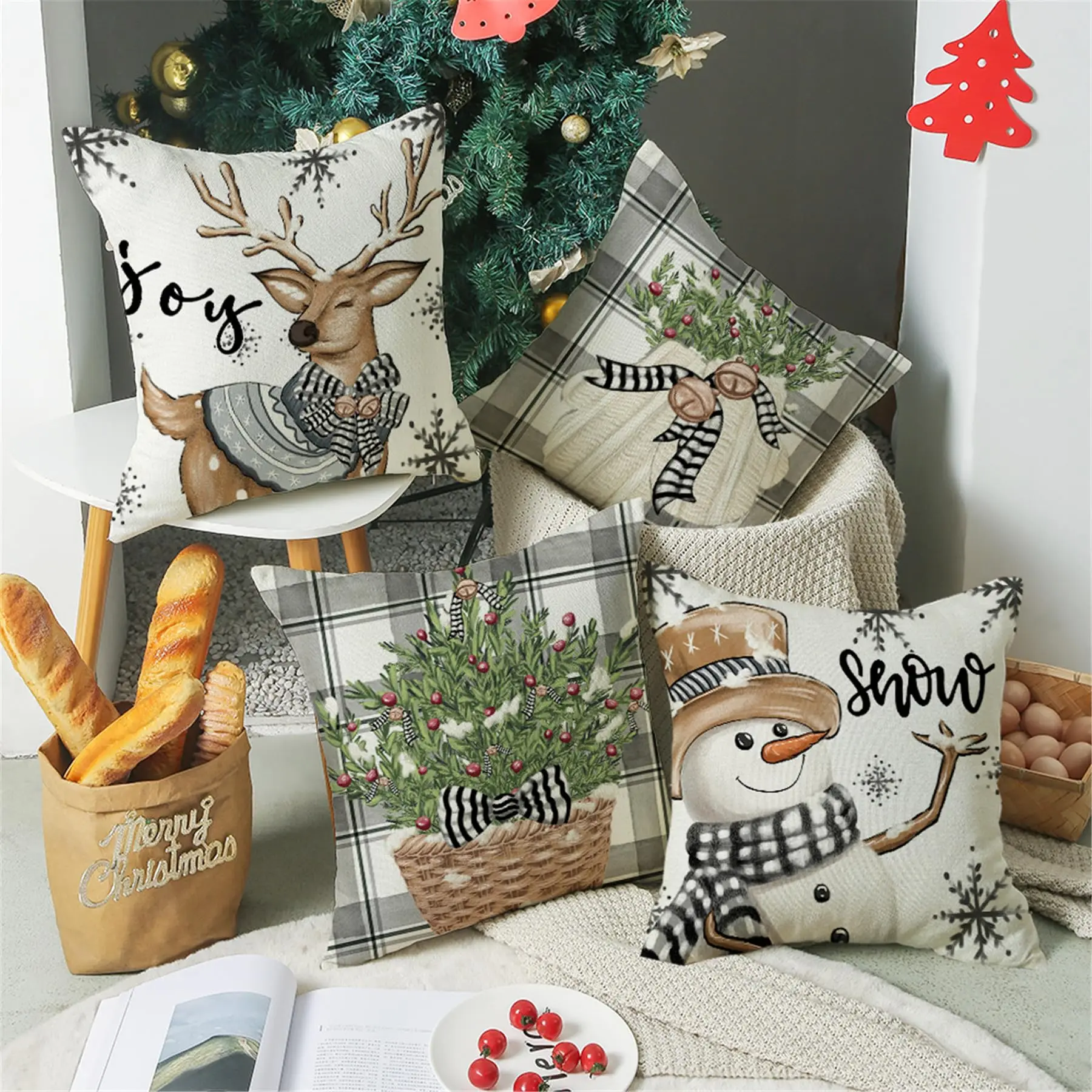 1pc Christmas Winter festival Pillowcase.Snowman,Snowflake,Gloves pattern Bedroom Living Room Sofa Cushion decorative Pillowcase