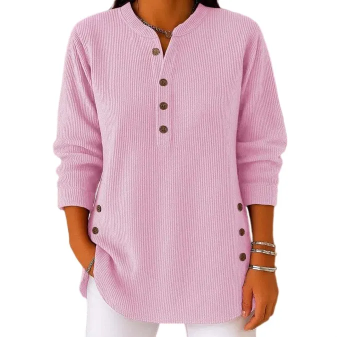 Stand Collar Ribbed For Top for Women with Half Button Front and Side Button Accents for Yoga Cycling or Holiday Outings