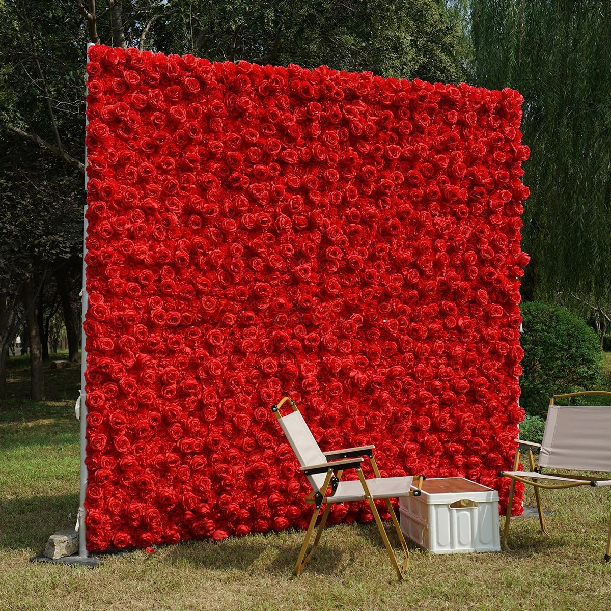 Red Rose Hydrangea Cloth Flower Wall Roll Up Fabric Hanging Curtain Plant Wall Birthday Party Wedding Backdrop Decor Props