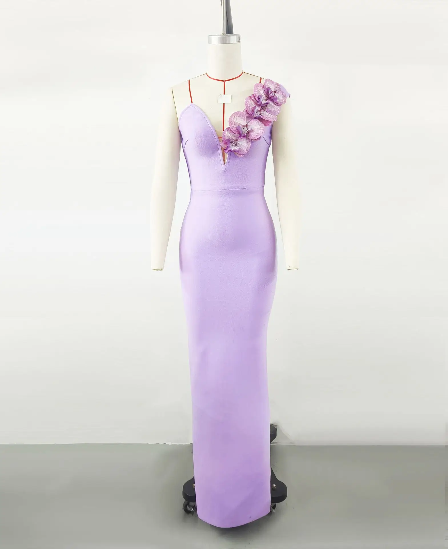 

3D Flower Bodycon Bandage Party Dress Off Shoulder V Neck Maxi Women Casual Dress-GZINS011