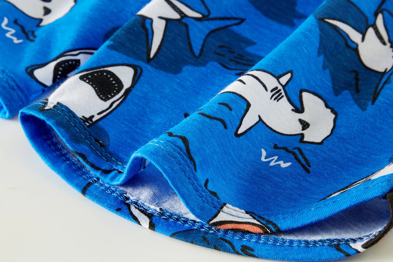 Jungen-Pyjama-Set aus 100 % Baumwolle, Cartoon-Haifisch, voll bedruckt, leicht, atmungsaktiv, Sommer-Pyjama-Shorts-Set für Kleinkinder von 1–8 Jahren – Detail 10