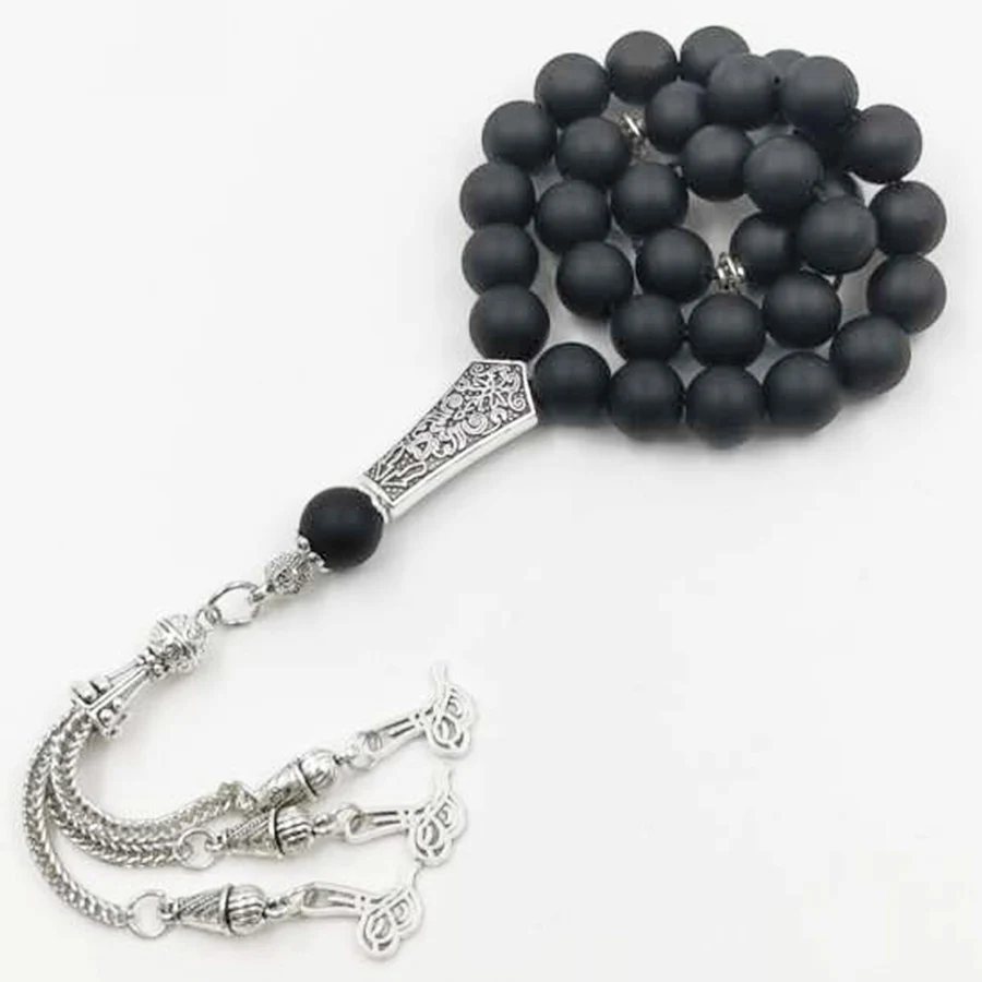 

Tasbih Natural Black Matte Agate Muslim rosary islamic 33 45 66 99 prayer bead Eid Adha gift misbaha