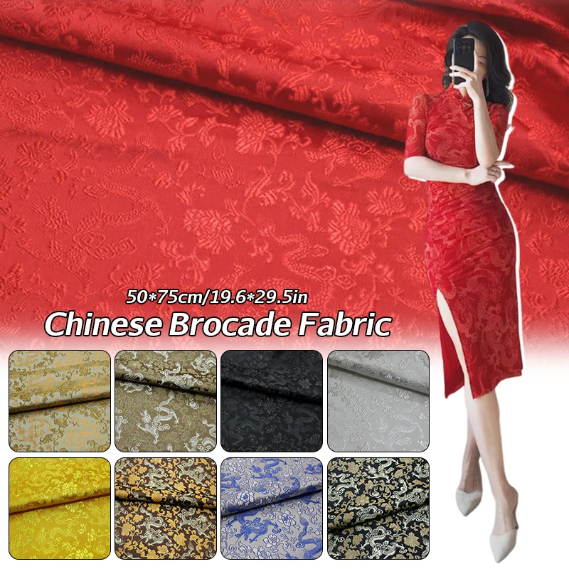 Tecido Brocado Estilo Chinês com Dragão Padrão, Material Jacquard para Costura DIY, Cheongsam, Colete, Hanfu, Desgaste das Crianças, 50x75cm