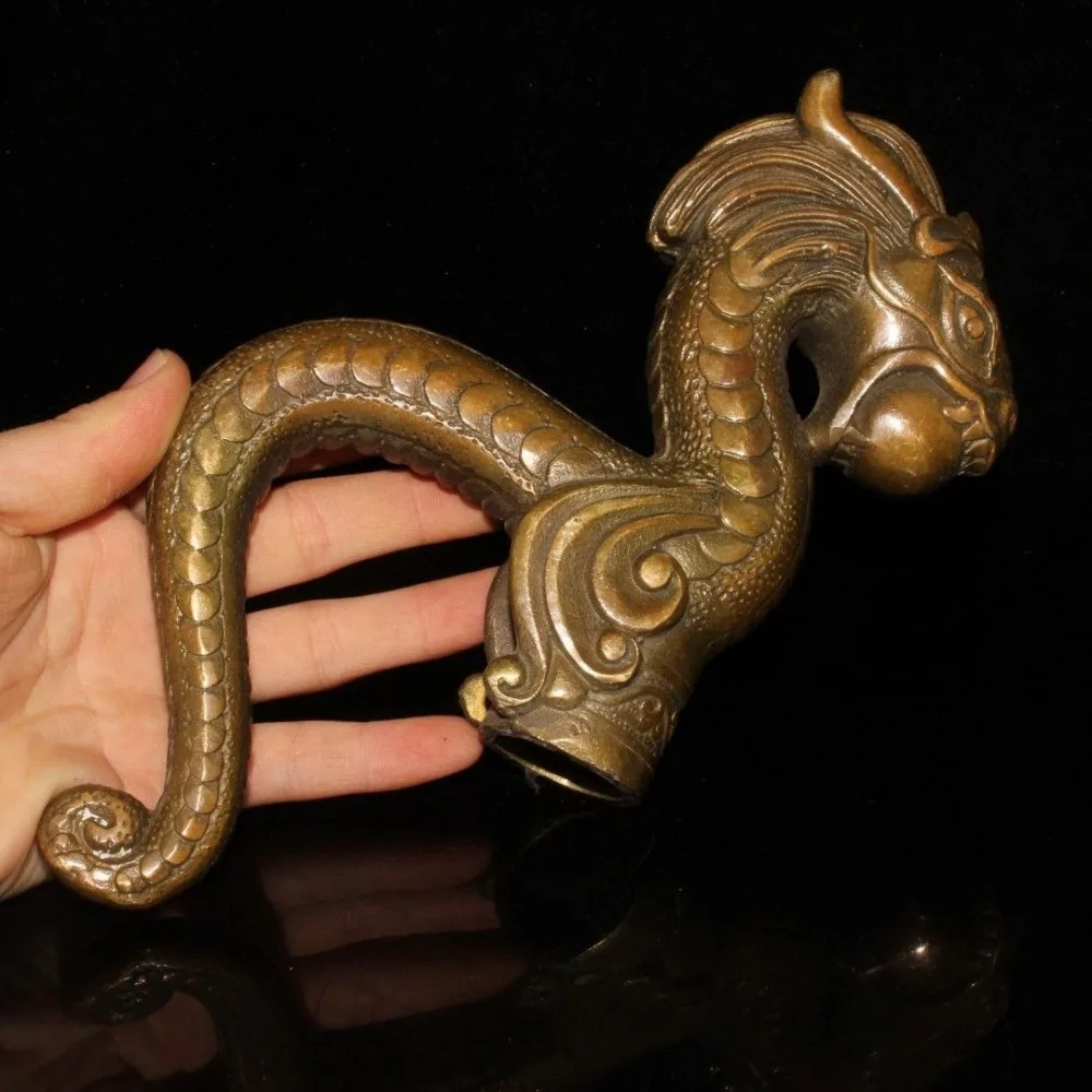 Hand Carved Dragon Cane Head Ornament Vintage Chinese Dragon Walking Stick Handle Desktop Collectible Decor