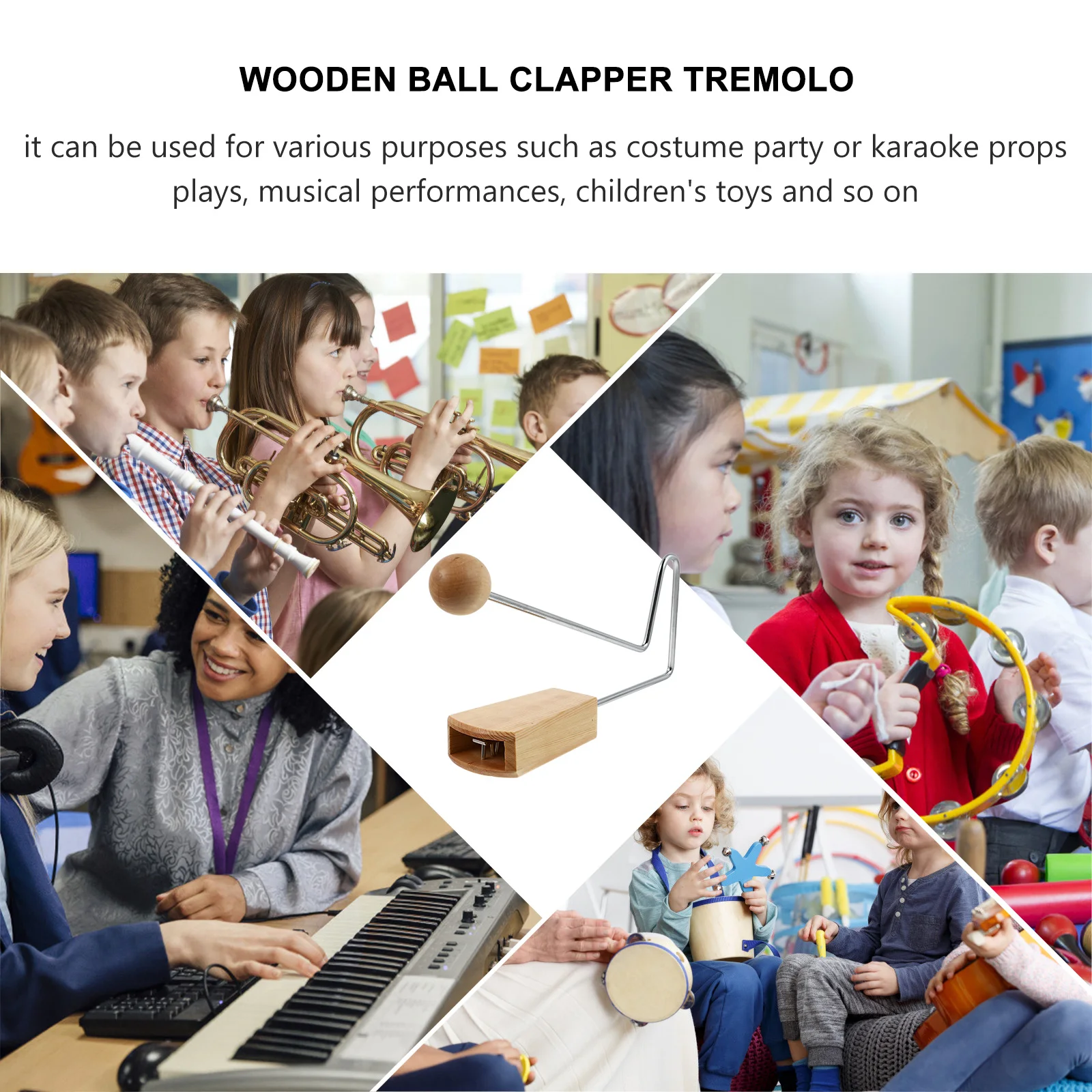 

Percussion Instrument Toy Wooden Tremolo Mallet Bell Shaker Kids Musical Toys Safe Play Fine Polishing Promotes Hearing