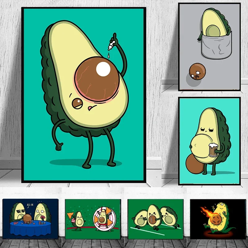Nursery Funny Pop Art Poster Cartoon Green Avocado Print Canvas Painting Children's Room Home Decor Picture Mural Cuadros