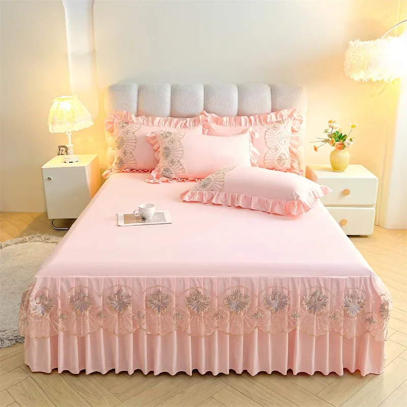 Fashionable Princess Style Bed Skirt Bedding Three Piece Set with Pillowcase Anti Slip Lace Laces Trim 1.5m 1.8m 2.0 Bed Covers
