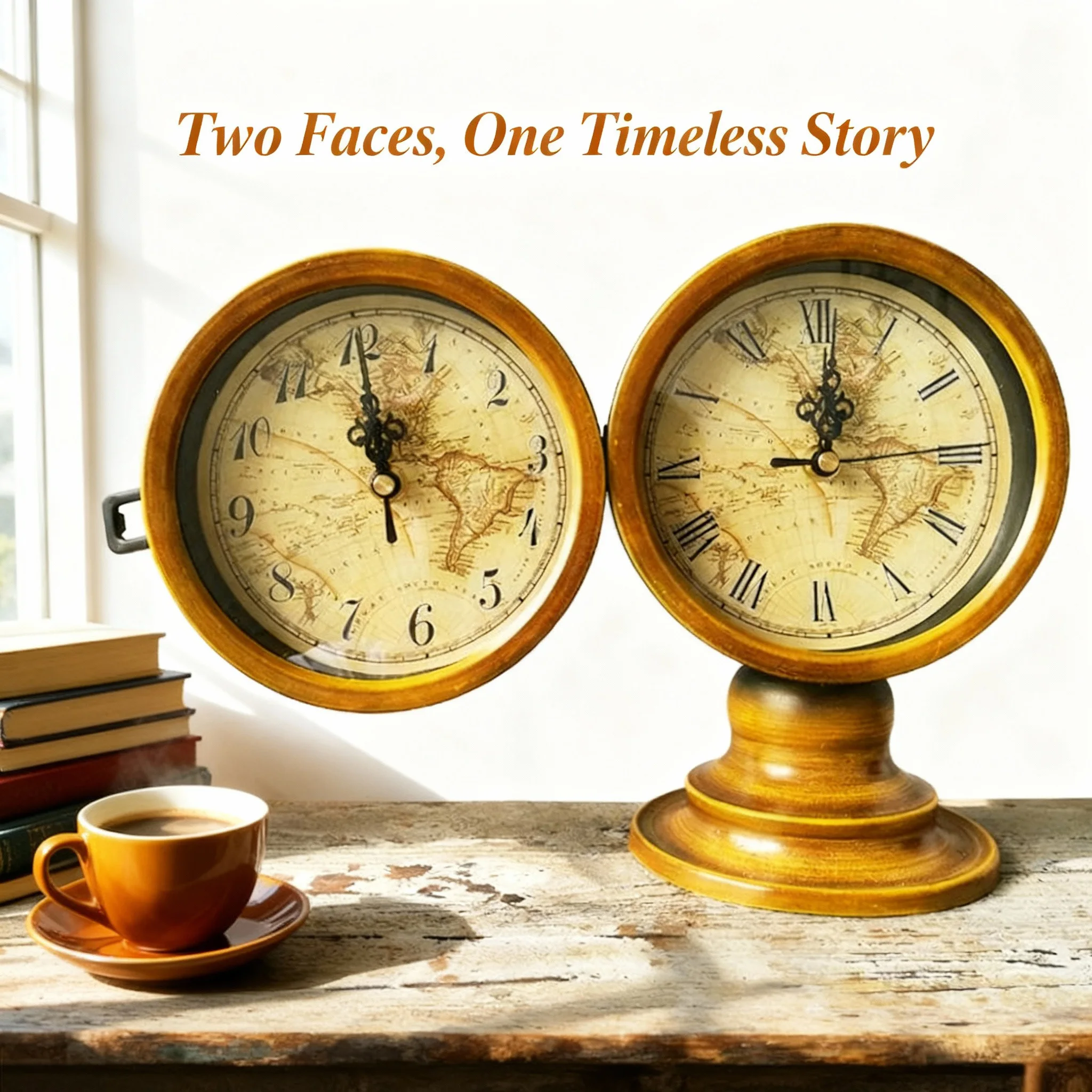 Vintage 6 Inch Double-Sided Metal Desk Clock, Classic Round Table Clock for Living Room Home Decoration