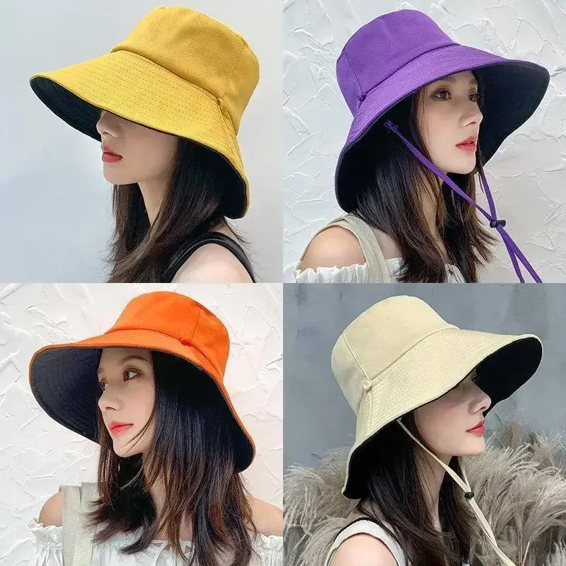 

Hot Sales Double-sided Foldable Bucket Hat for Women Girls Summer Sun Hat Visor Fisherman Cap Anti-UV Wide Brim Sunscreen Hats