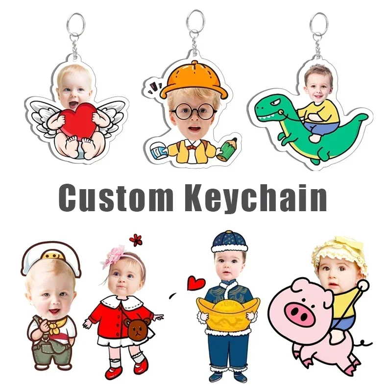 Custom Personal Keychain Children Boyfriend Girlfriend Father Mother Photo Key Chain Cartoon Cute Pendant Accessories Gift