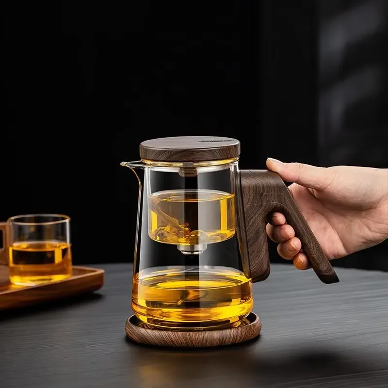 Heat Resistant Glass Teapot with Magnetic Floating Infuser One Touch Automatic Filter Classic Design for Home Office Tea