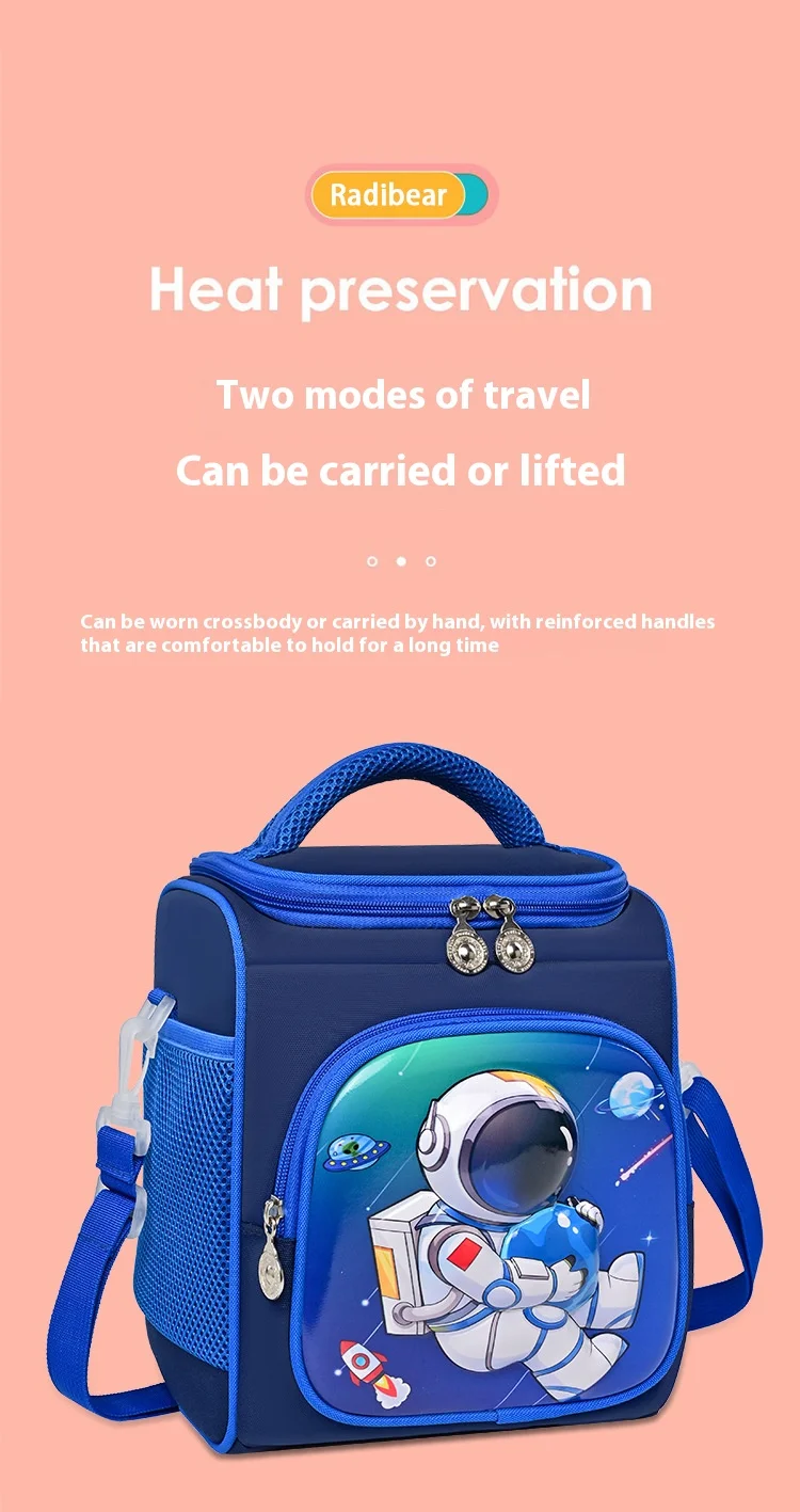 Kinder-Lunchtasche für Jungen und Mädchen, niedliche isolierte Lunchbox, tragbarer Mahlzeitskühler mit verstellbarem Schultergurt für Schule, Strand, Picknick – Detail 7