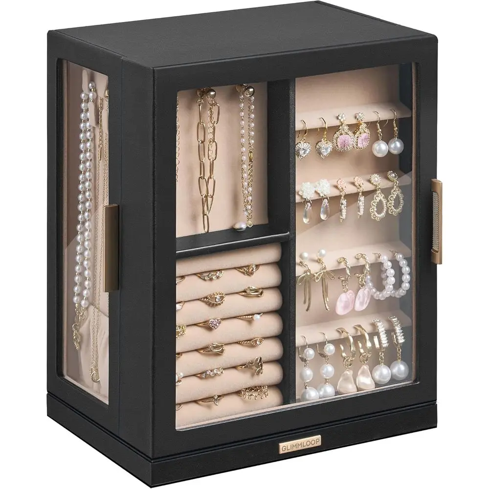 

360° Rotating Jewelry Box with 5 Drawers, Spacious Velvet Organizer, Dustproof & Moisture-resistant Design, Black