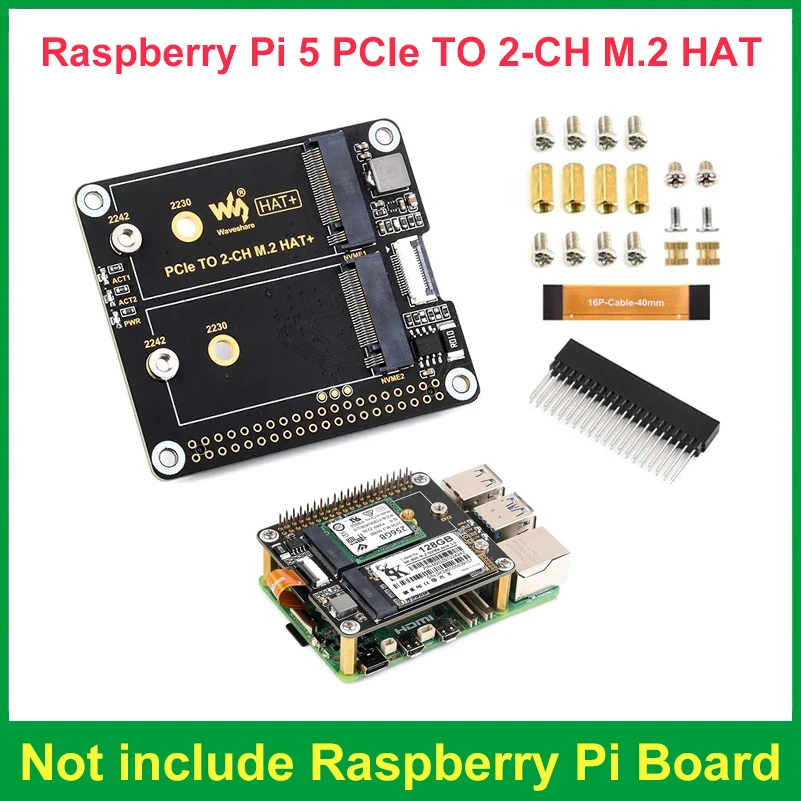 

Raspberry Pi 5 PCIe To 2-CH M.2 HAT адаптер 2230 / 2242 Размер NVMe твердотельный накопитель высокоскоростная Плата расширения