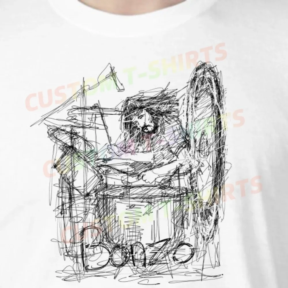 28 123_John_Bonham_–_Led_Zeppelin تي شيرت بنمط مرسومة يدويًا على الطراز الهزلي لكل من الرجال والنساء في الصيف